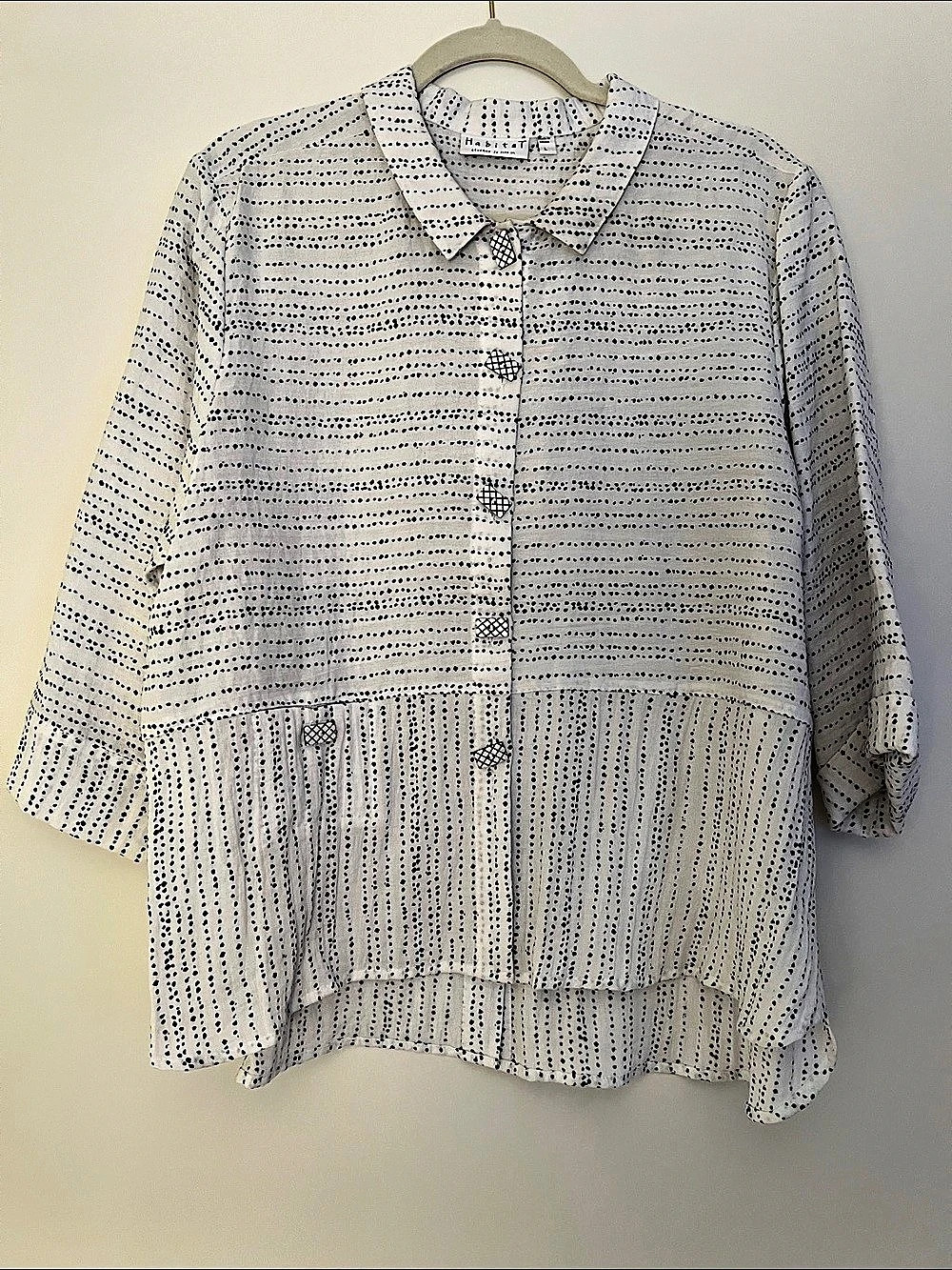 Habitat Printed Collared Blouse in White & Black Like New